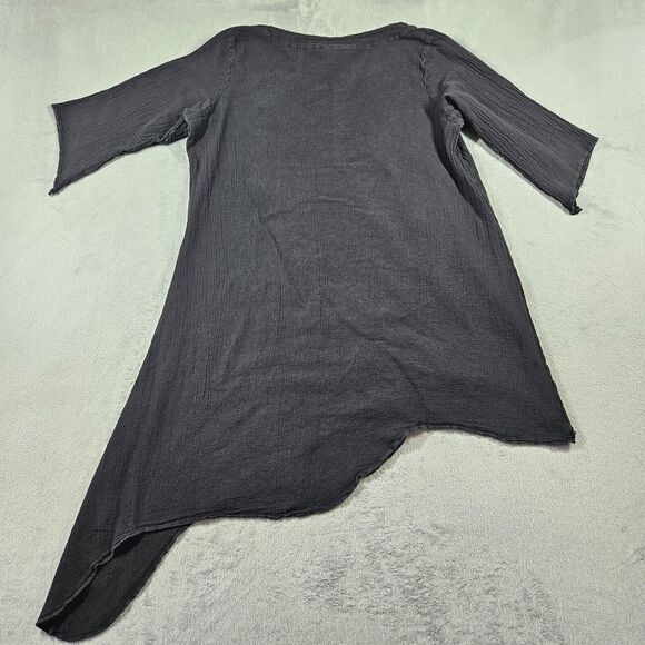 Cottonways Tunic Top Womens Size 2 Black Gauze Beachy V-Neck Asymmetrical - Picture 8 of 12